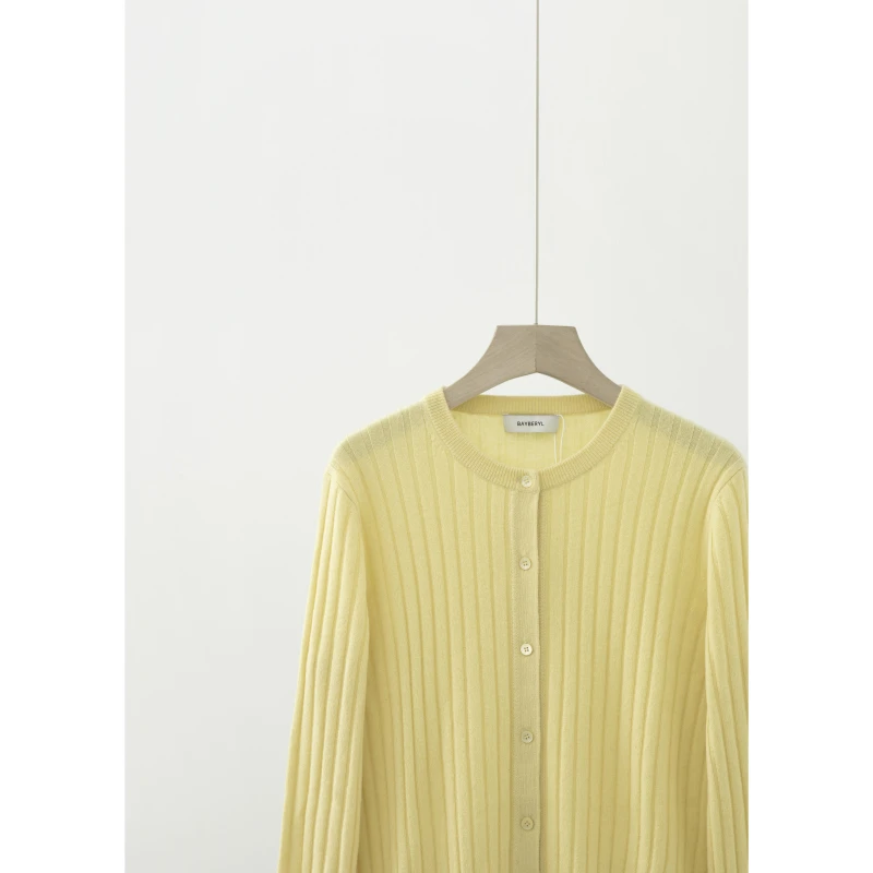 竖坑条圆领羊绒百搭针织开衫