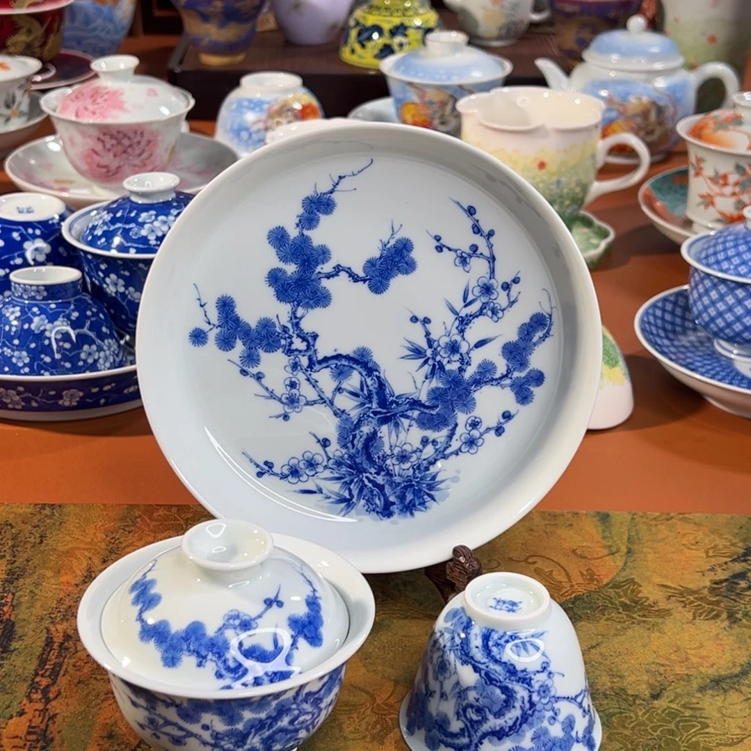 知冬煮雪手工手绘-竹林草堂茶具重工三件套套组