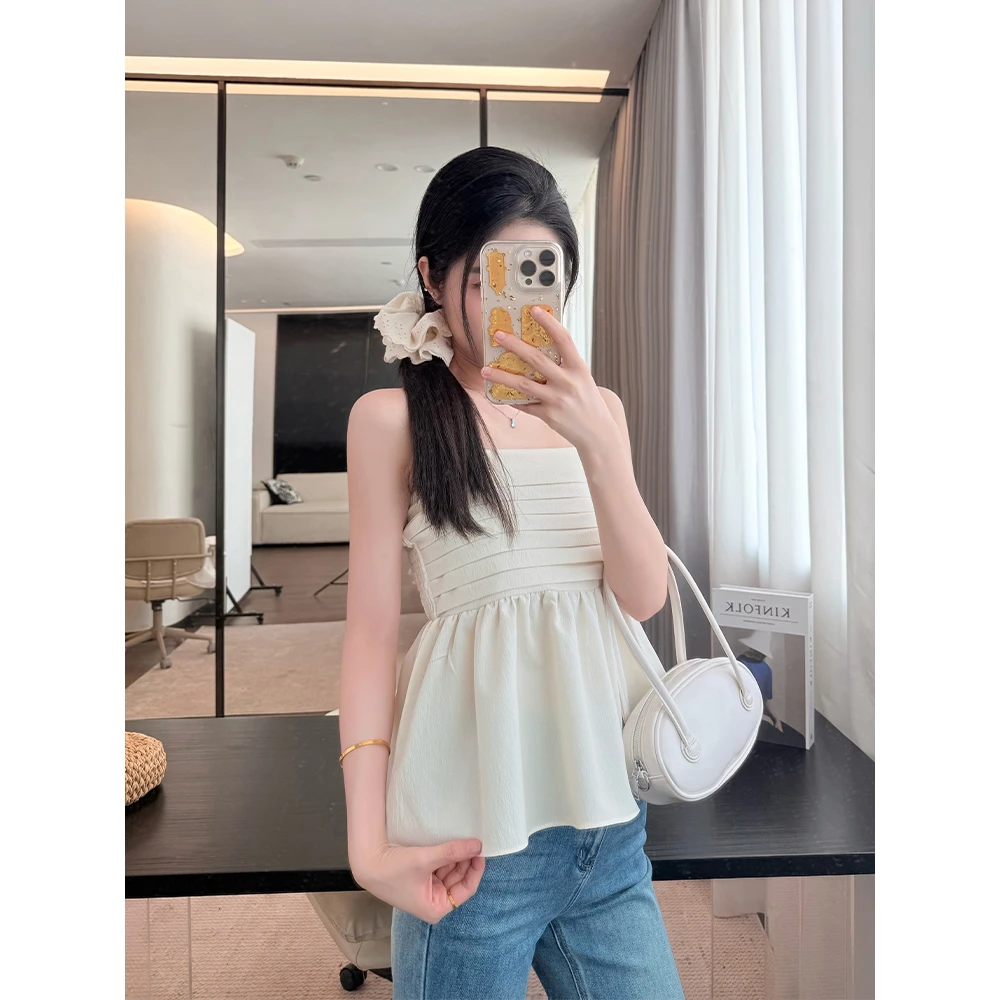 王家有鱼【白色恋人】夏季新款吊带休闲慵懒清新甜美上衣爆款女款W