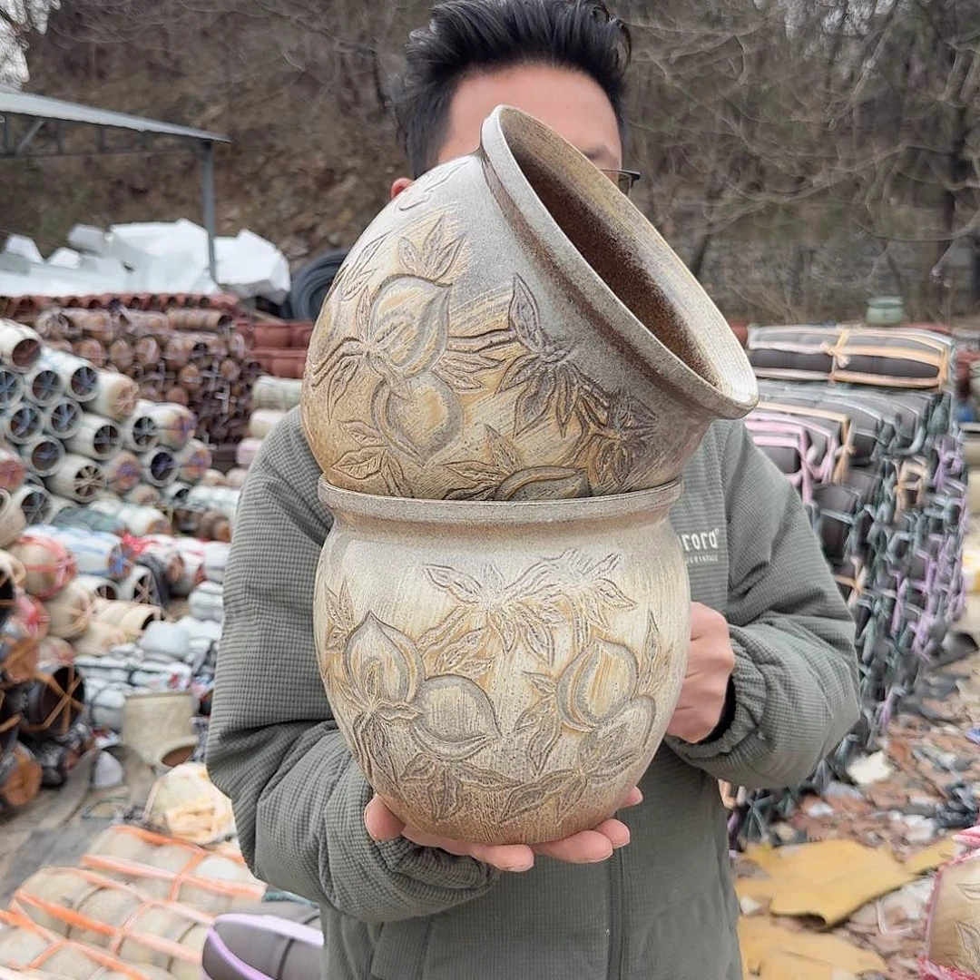 紫砂花盆口20高19（桃子柴烧两个