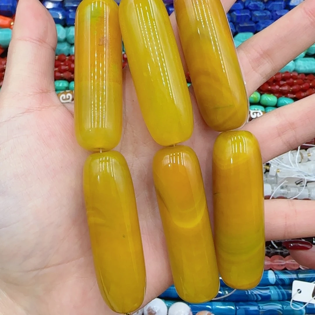 玛瑙/玉髓珠宝半成品未镶嵌黄玛瑙管珠一条18×55