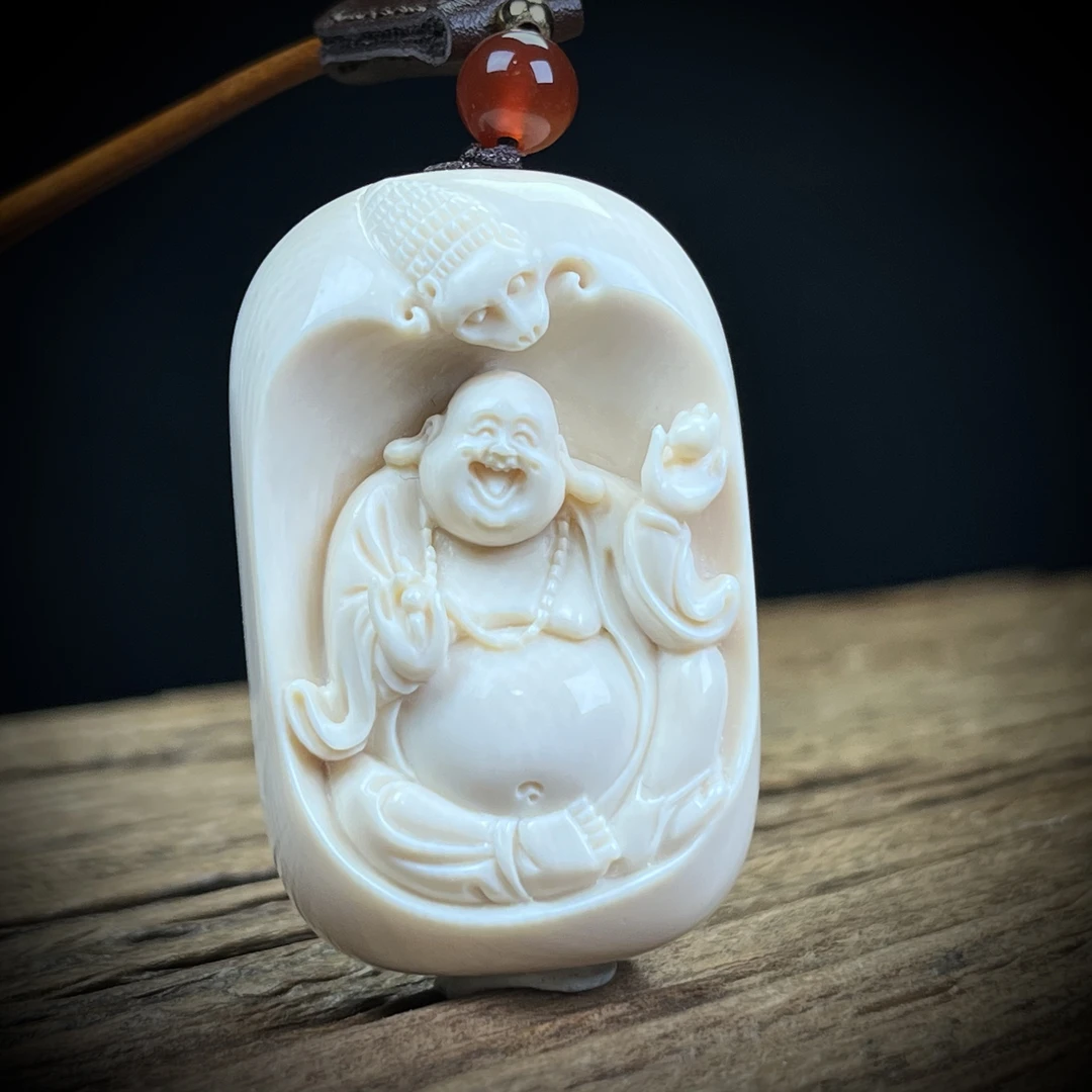 H2233天然猛犸象牙 弥勒33×51×16mm支持鉴定假一罚四