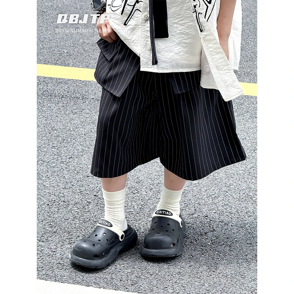 Q宝家童品5月新款男童条纹西装五分裤夏季薄款儿童短裤宝宝西裤潮