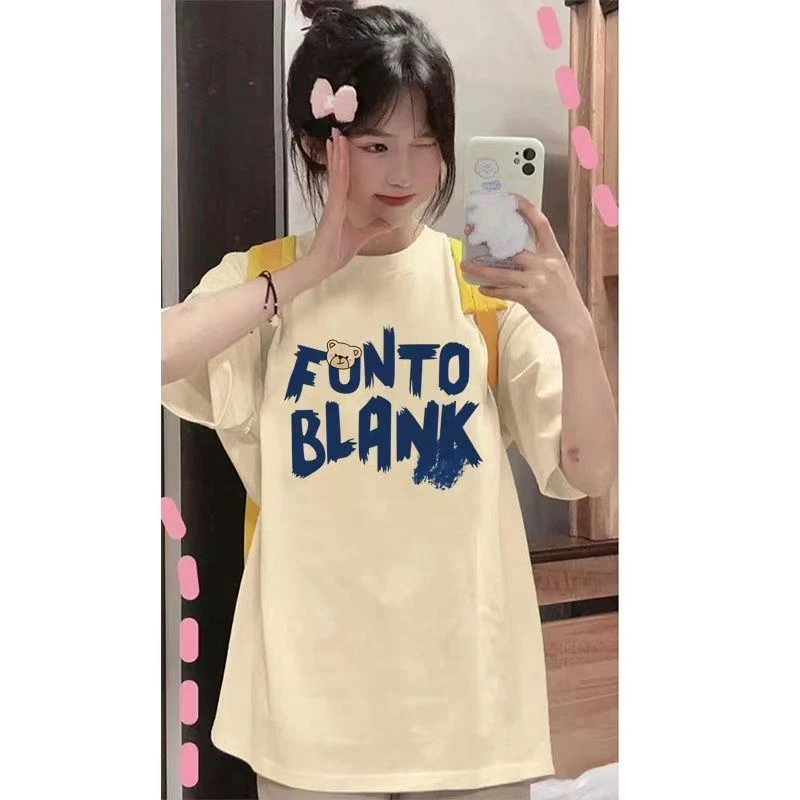 093 纯棉奶系字母印花短袖t恤女夏季街头风宽松百搭上衣
