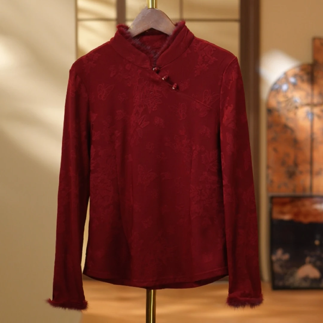 《云裁月-打底衫》加绒加厚2025新中式国风提花女士百搭打底衫