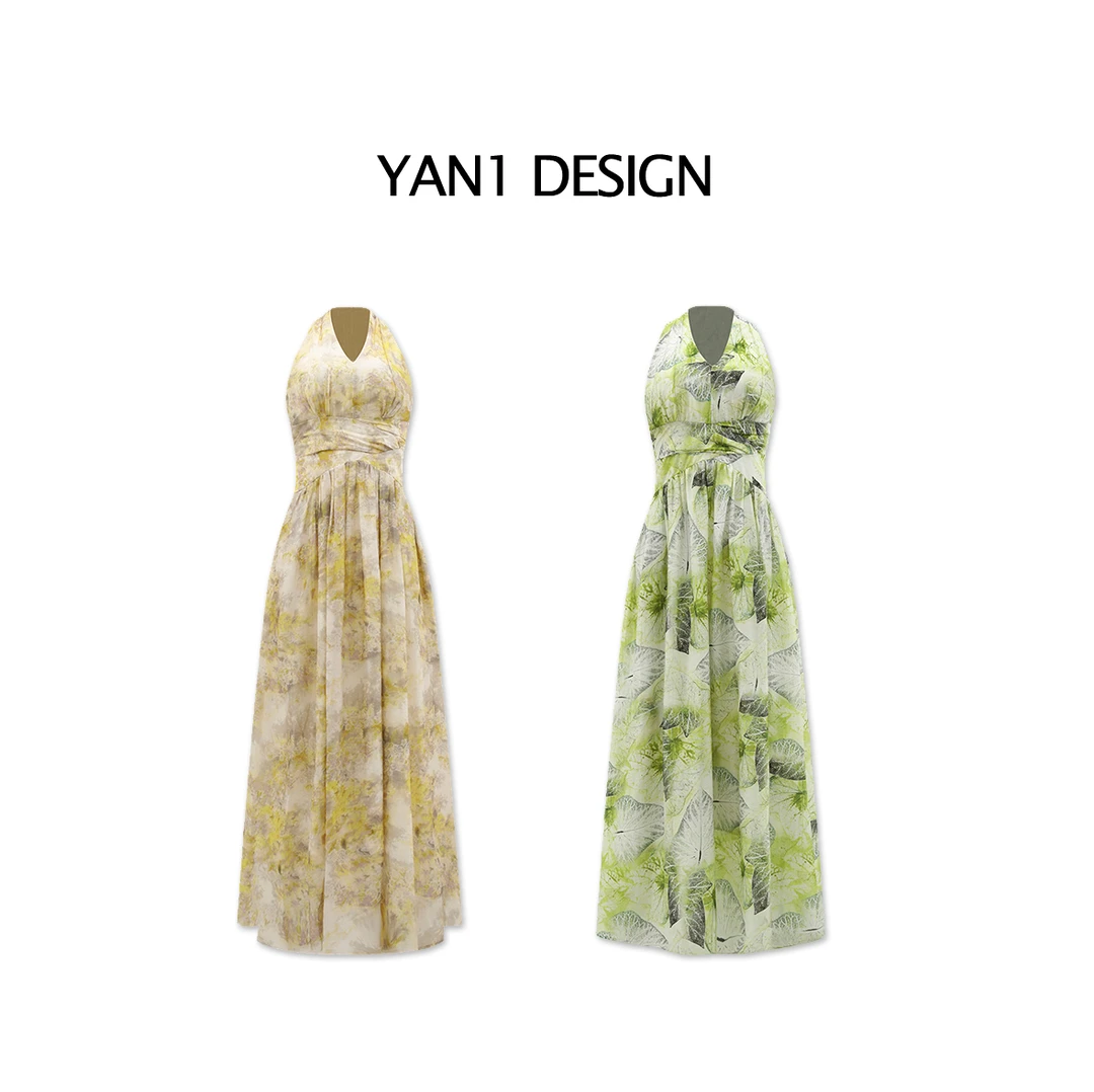 Yan1Design/妍妍【爱丽丝】夏季新品收腰设计度假风挂脖连衣裙