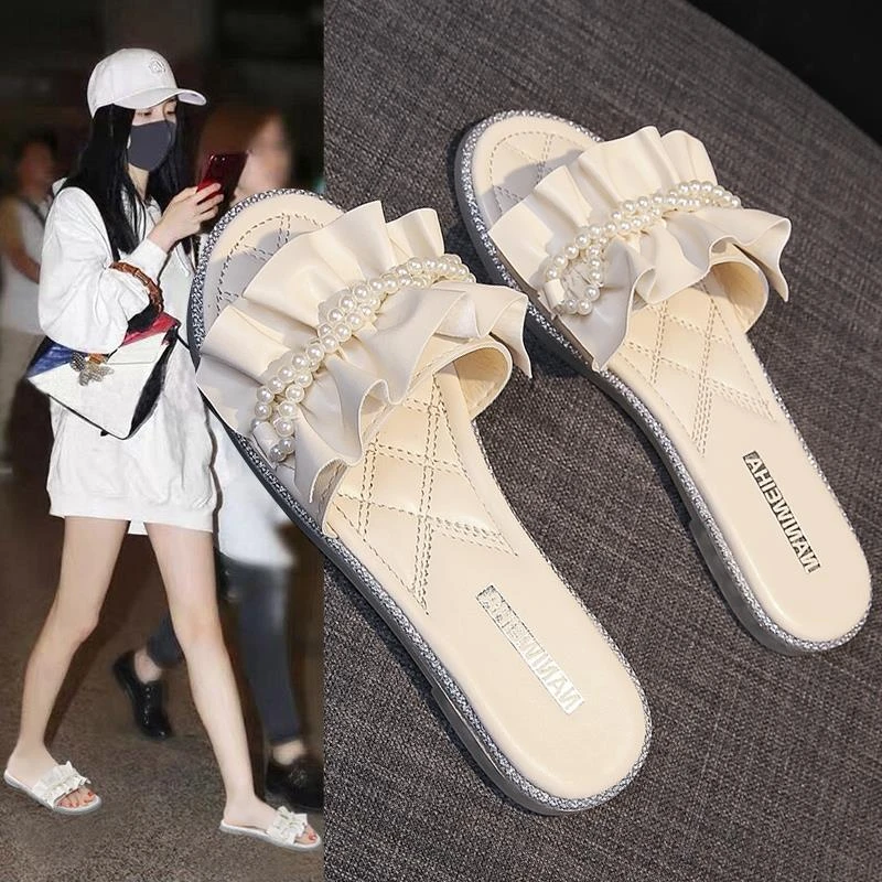 仙女风水钻拖鞋女夏2025新款外穿网红爆款平底沙滩海边度假一字拖