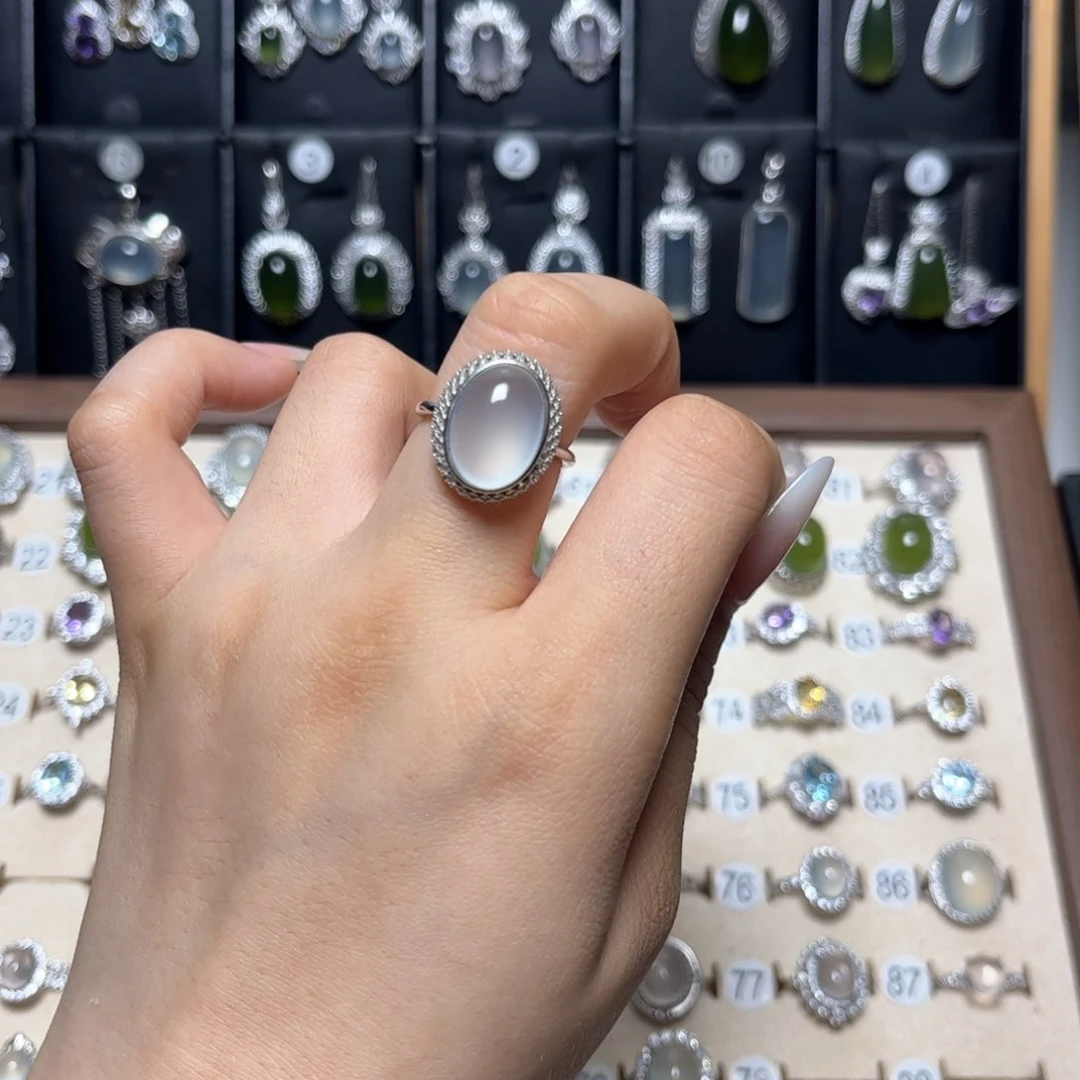 向***生岫玉银S925镶嵌戒指