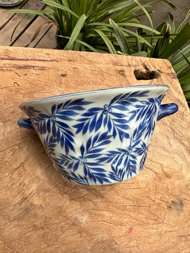 【近山古美】卷草手捏双耳大面碗手工手绘釉下彩高温瓷