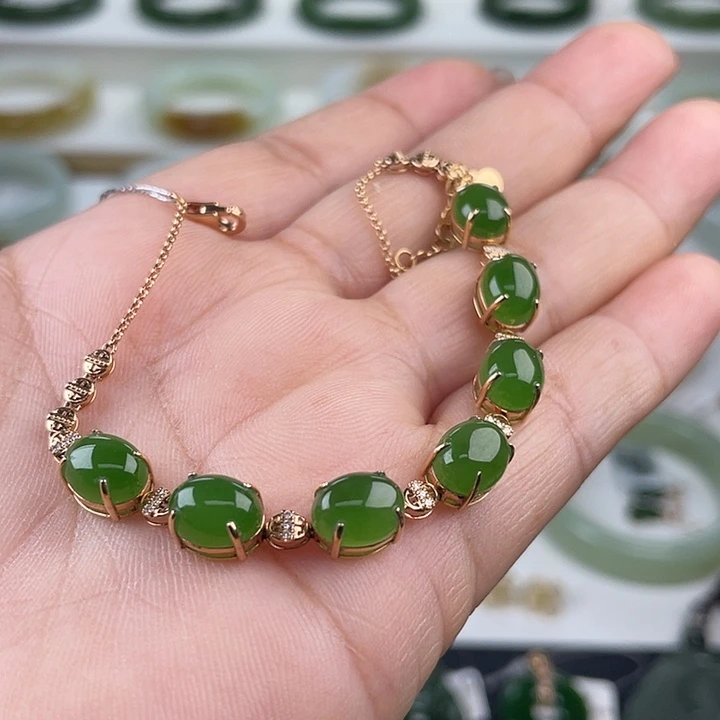 和田玉（碧玉）18K金镶嵌手链