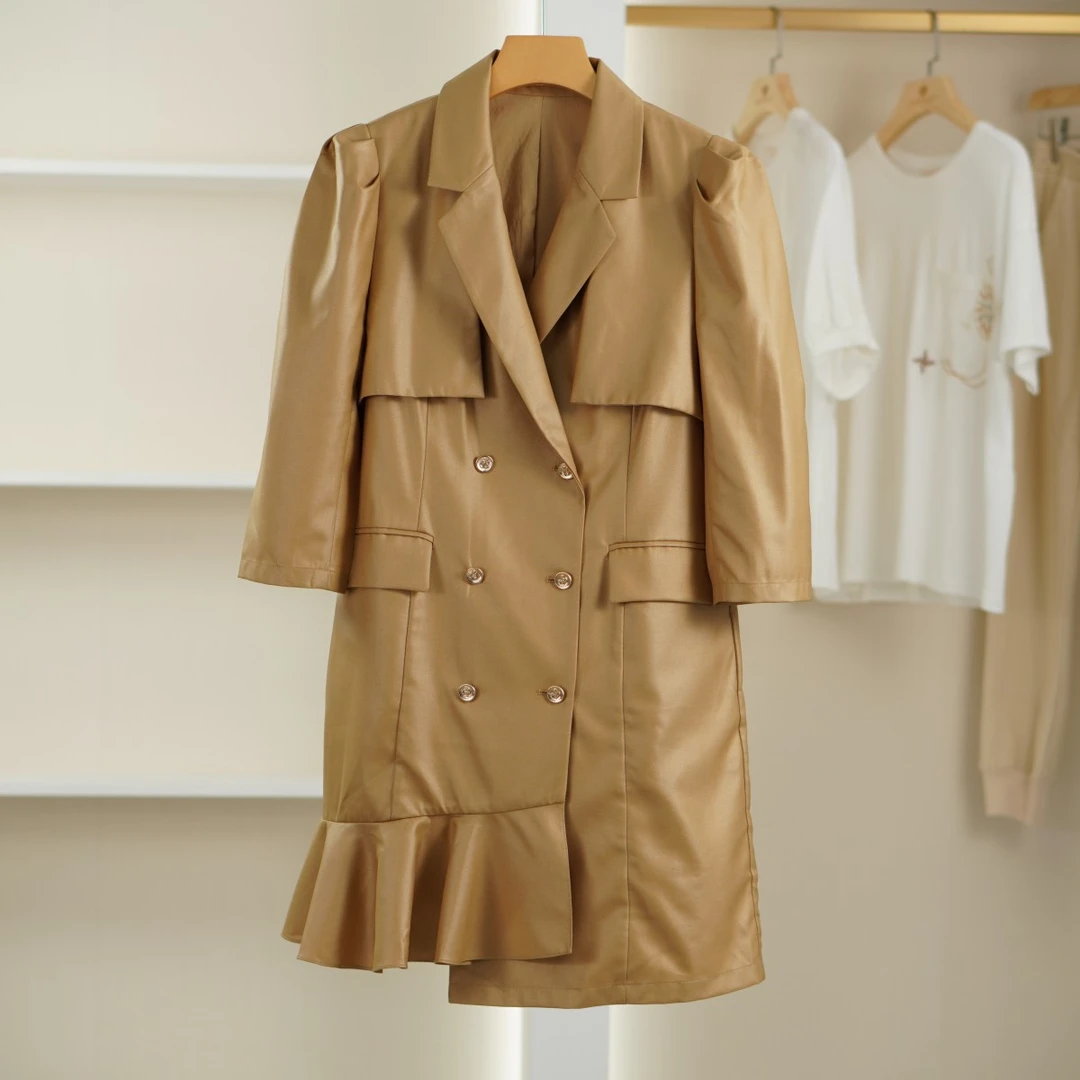 麦迪尚品【H】K495气质双排扣春夏西装连衣裙女装商场同款