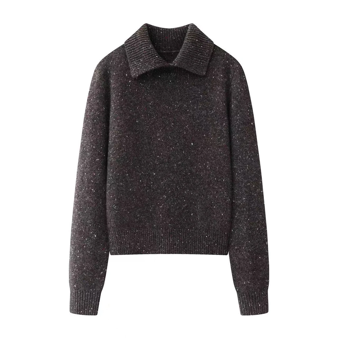 艾家2025冬装新款翻领长袖针织衫毛衣女D2-804130