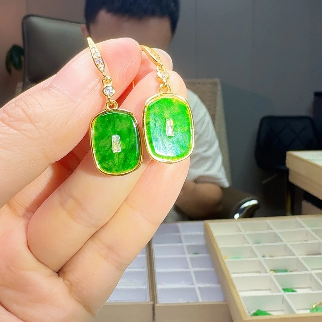 翡翠银S925镶嵌耳饰多样性发货其一