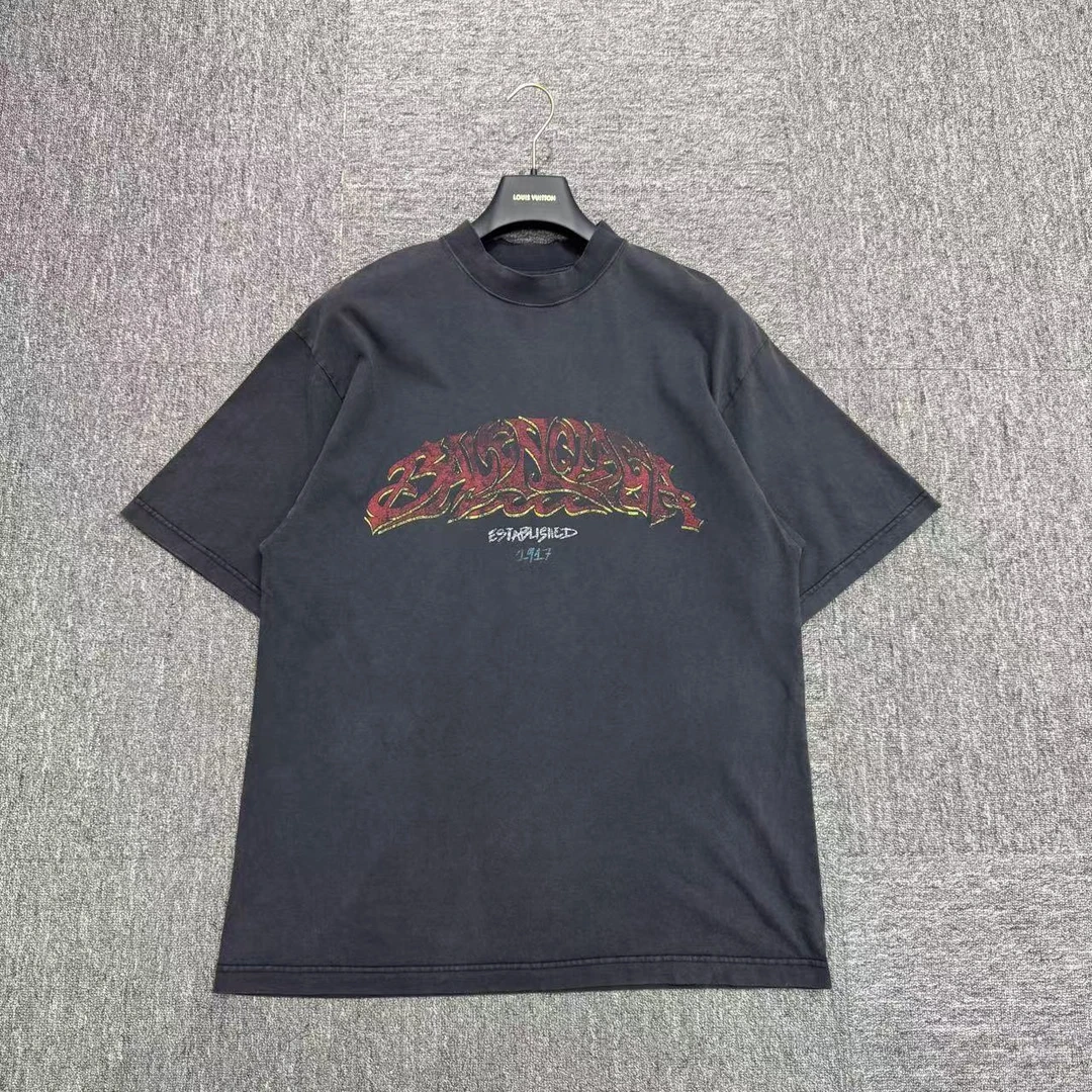 99新 Balenciaga/巴黎世家 火焰涂鸦短袖/xs//编码14393