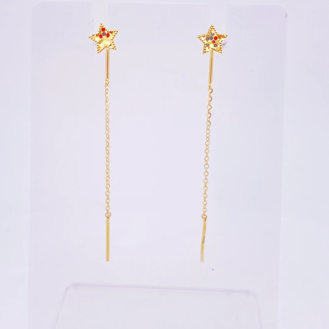 足金999黄金七字针龙鳞五角星耳线 *-