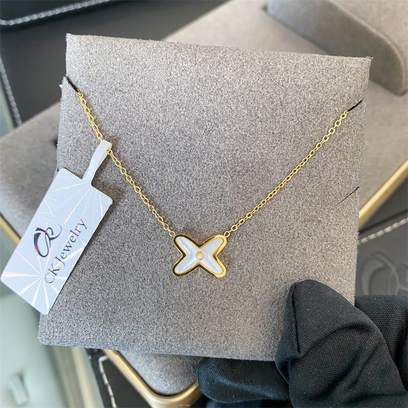 合金项链 金色  白贝母交叉蝴蝶项链  N1250