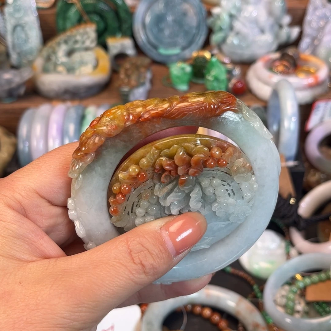 未镶嵌手镯翡翠天然红黄翡手镯55.9/12.5/12.8