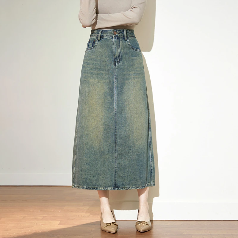 【专柜品质】夏季做旧显瘦牛仔裙女高腰A字包臀裙时尚百搭女款裙子