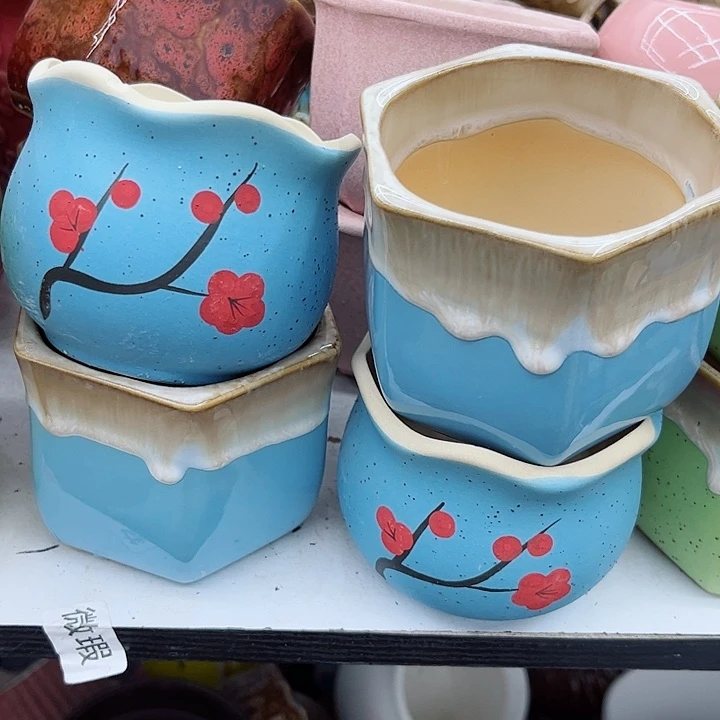 多肉绿植陶瓷花盆9.9包邮，有孔