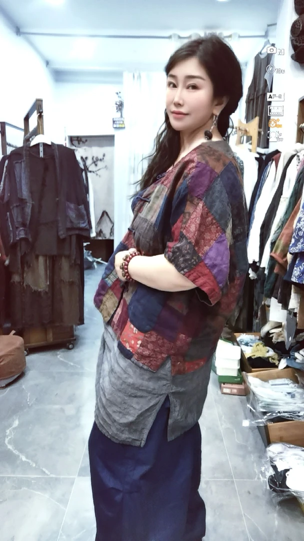 忆古朴拙新款复古百家布盘扣亚麻开衫