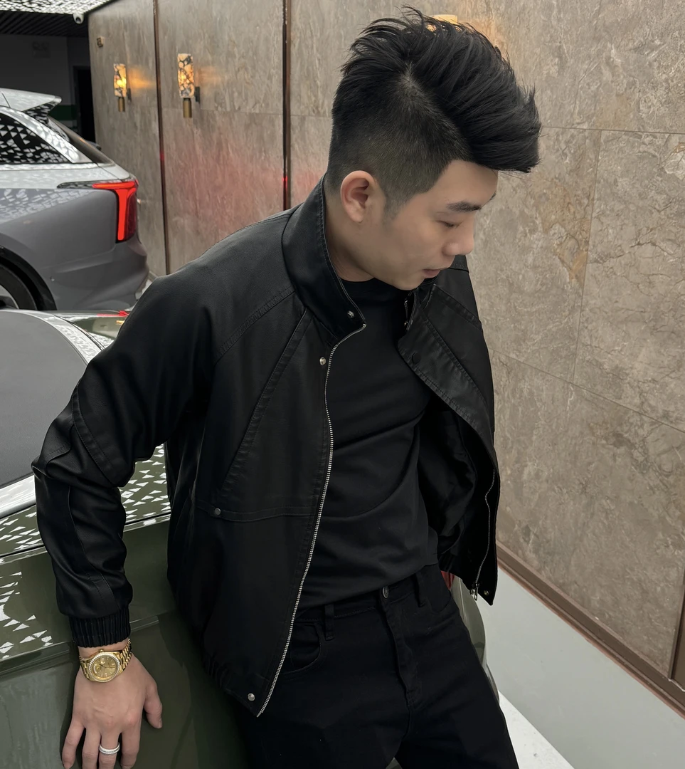 2025秋冬新款立领拉链皮衣修身短款男士立体剪裁皮夹克秋冬季3595