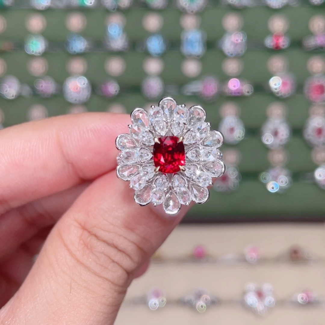 红宝石戒指18K金镶嵌1.22ct 无烧鸽血