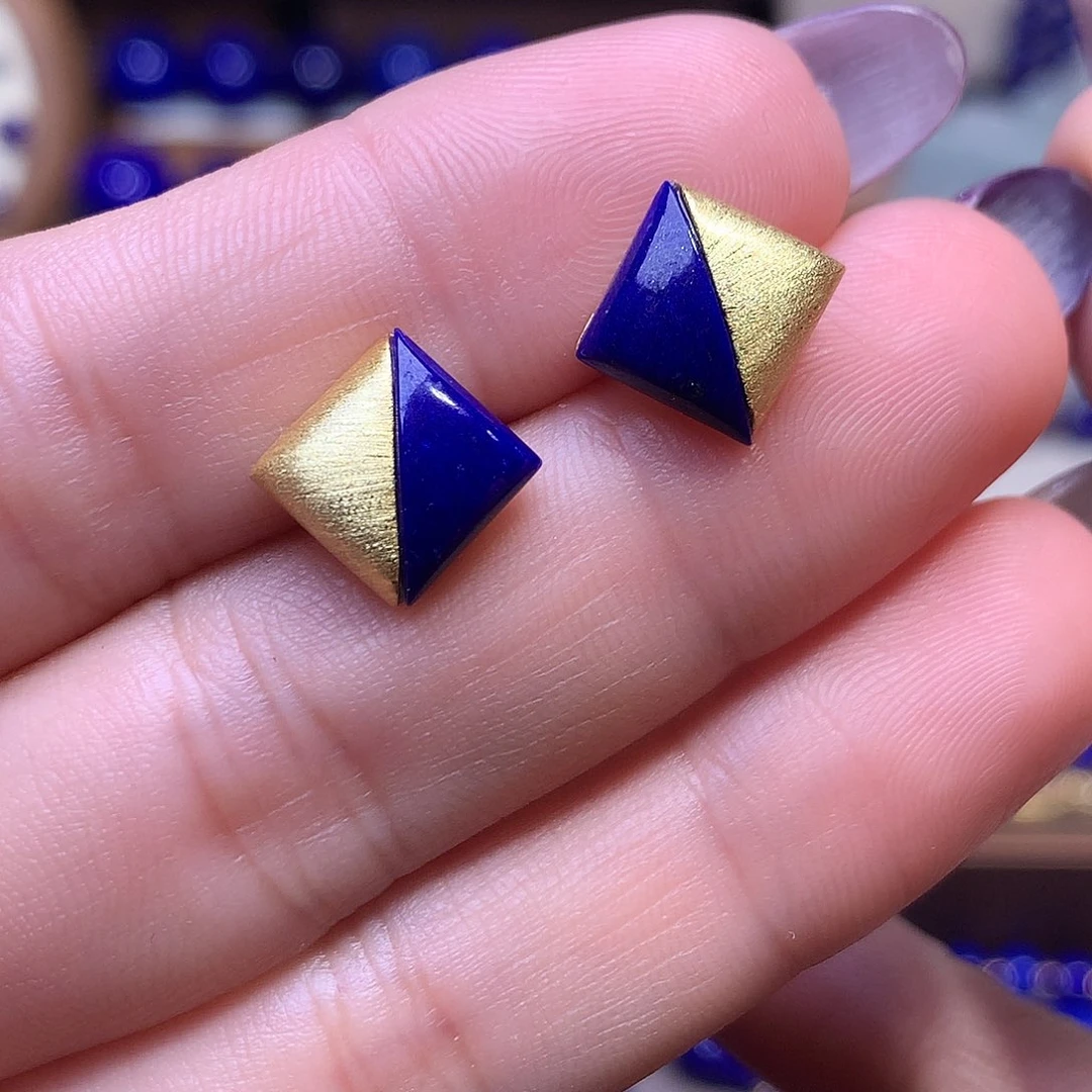 青金石银S925镶嵌耳饰12.6