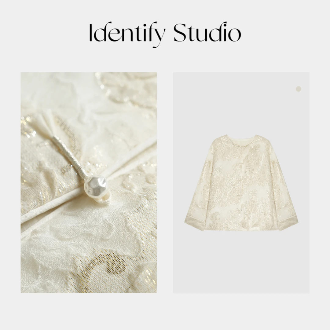 香香【白金刺绣】长袖刺绣时尚提花衫新中式上衣