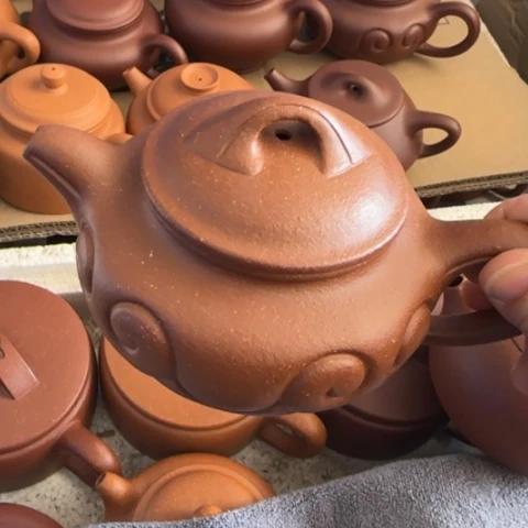 紫砂茶壶皮*虾红降坡泥260cc