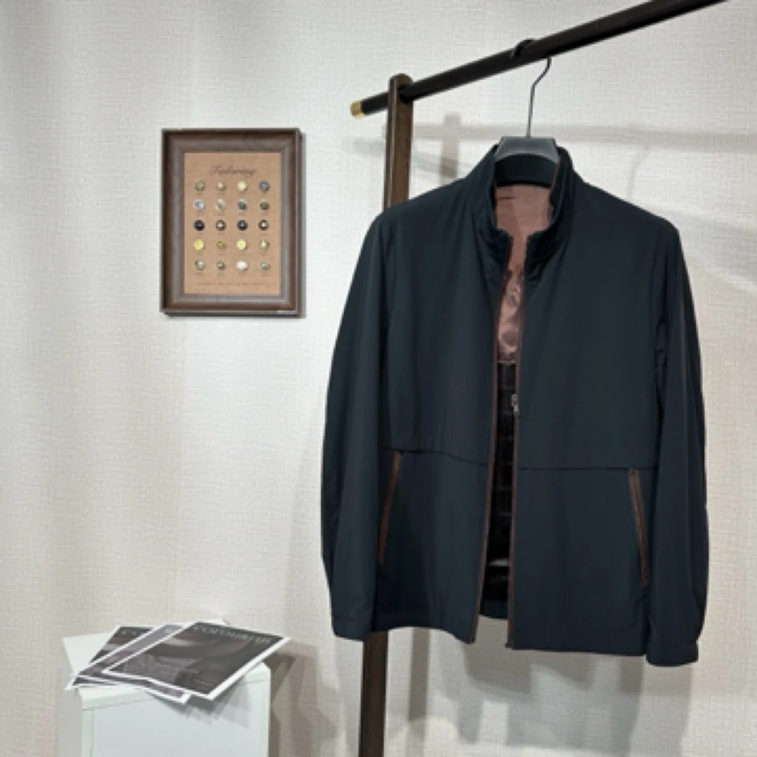 美尔森【精品夹克】男士黑色立领商务休闲高端通勤夹克 802