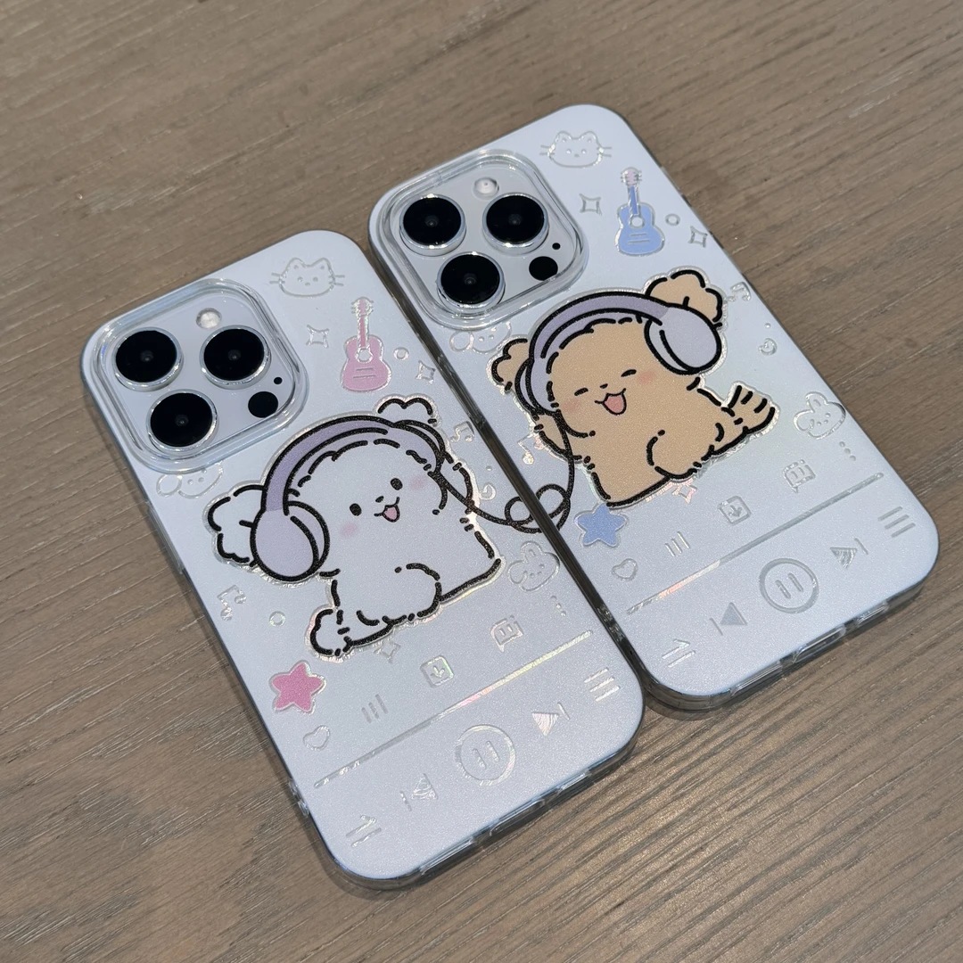 GGBond耳机情侣小狗适用苹果16/15冰川手机壳华为p70vivo小米oppo