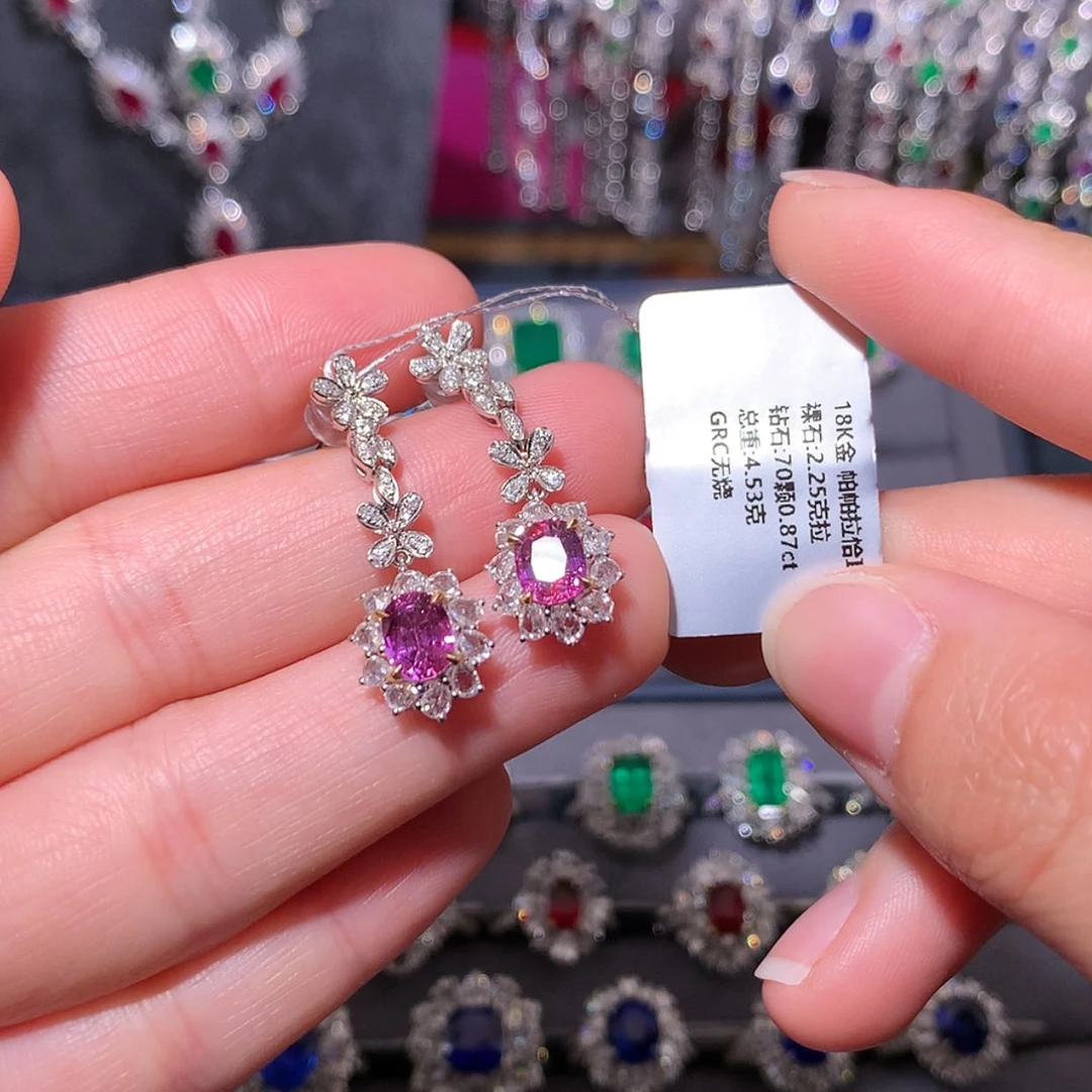 【闪购商品】彩色蓝宝石耳钉18K金镶嵌