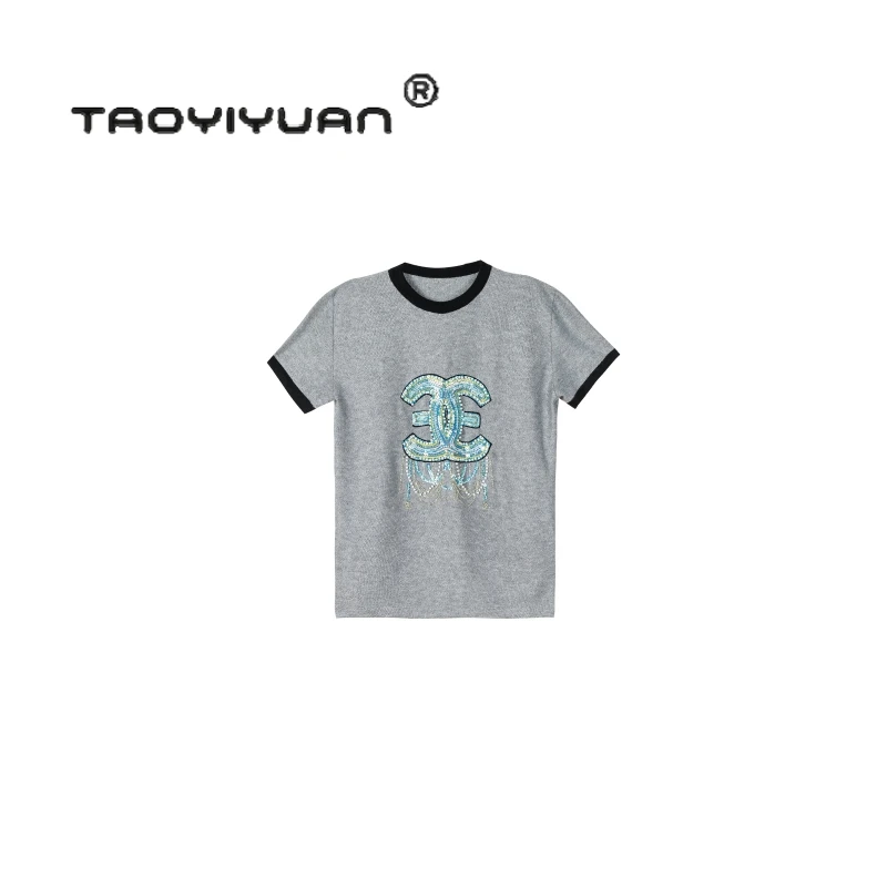 【宠粉专属】重工轻奢烫钻手工女士毛衣中长款夏款短袖圆领夏季