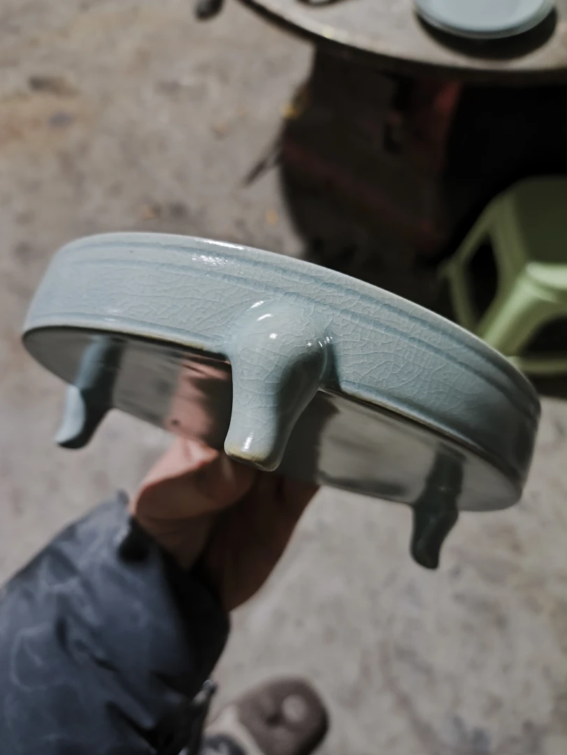 仿古釉汝瓷茶具主人杯复古创意全手工手绘天青釉汝窑三足洗，小号