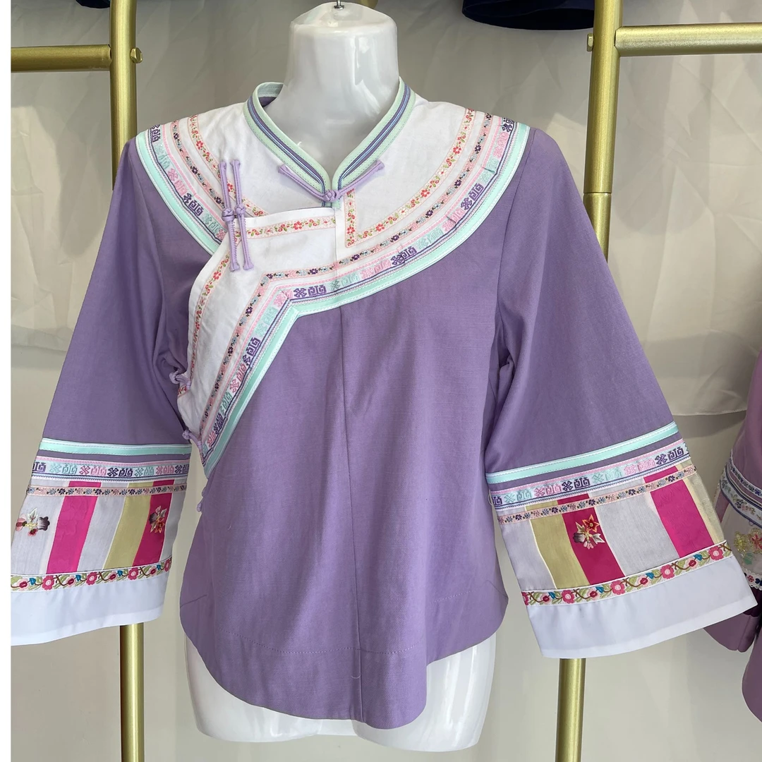 布依民族女款上衣服装刺绣女装休闲国风传统女士长袖紫色民族风