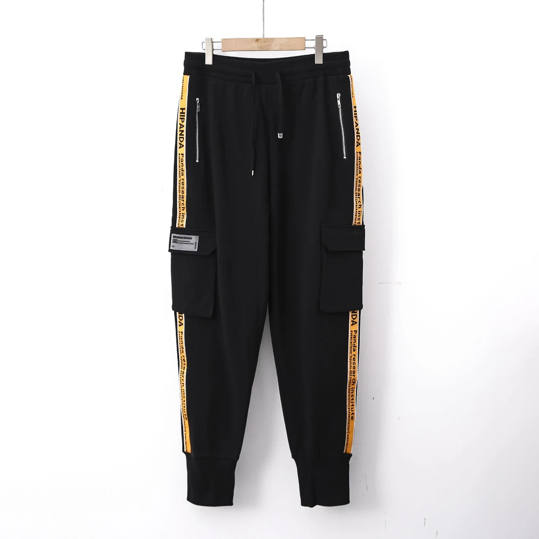 夏季男熊猫太空侧边橙色织带长裤D24