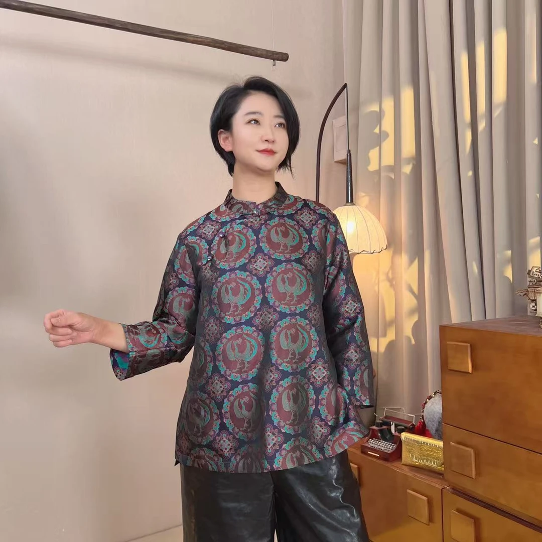 多元国风 非遗古蜀锦重磅桑蚕丝衬衫上衣MT99012