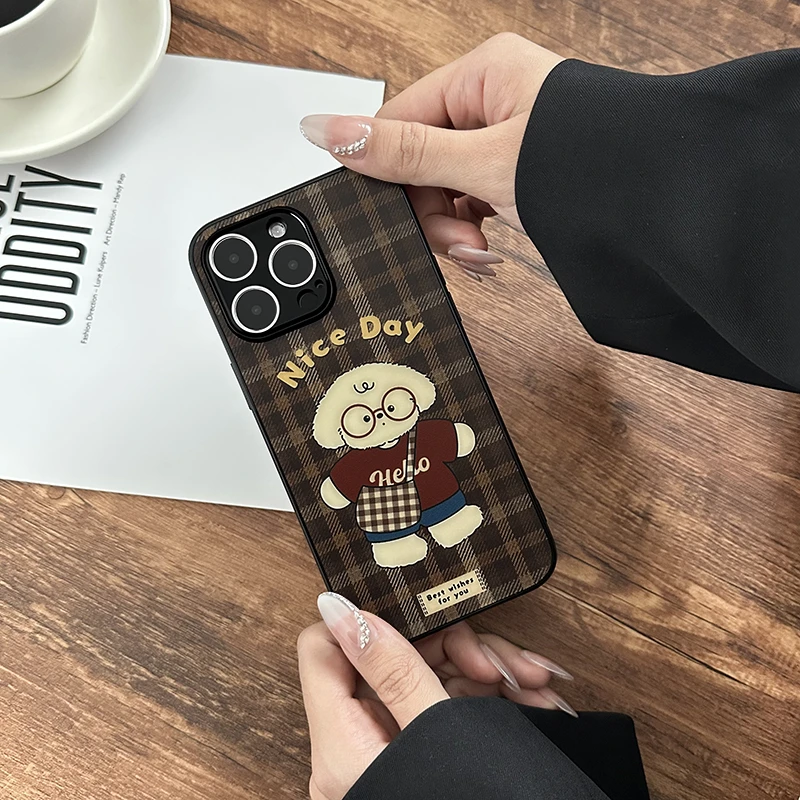 ins格纹小狗适用苹果17PROMAX手机壳秋冬氛围iPhone16高级华为P70