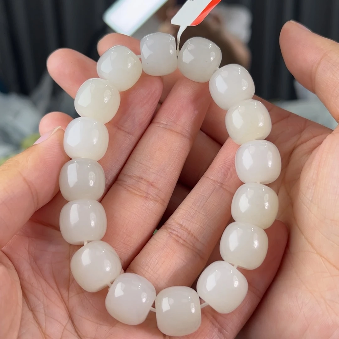 手链未镶嵌和田玉青海料野牛沟白玉卡14老型珠