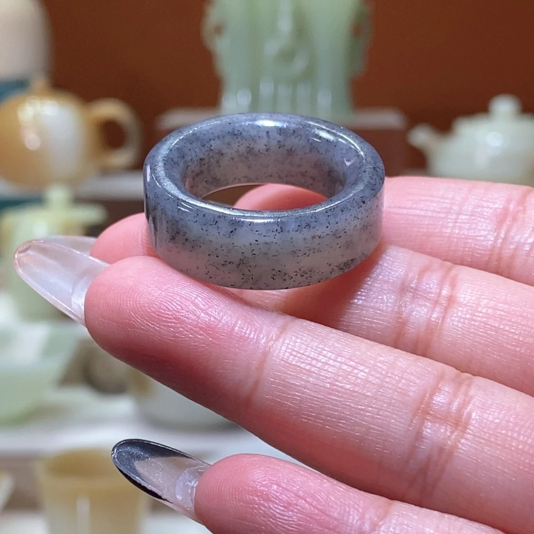 未镶嵌和田玉挂件青花籽点墨意境戒圈20mm