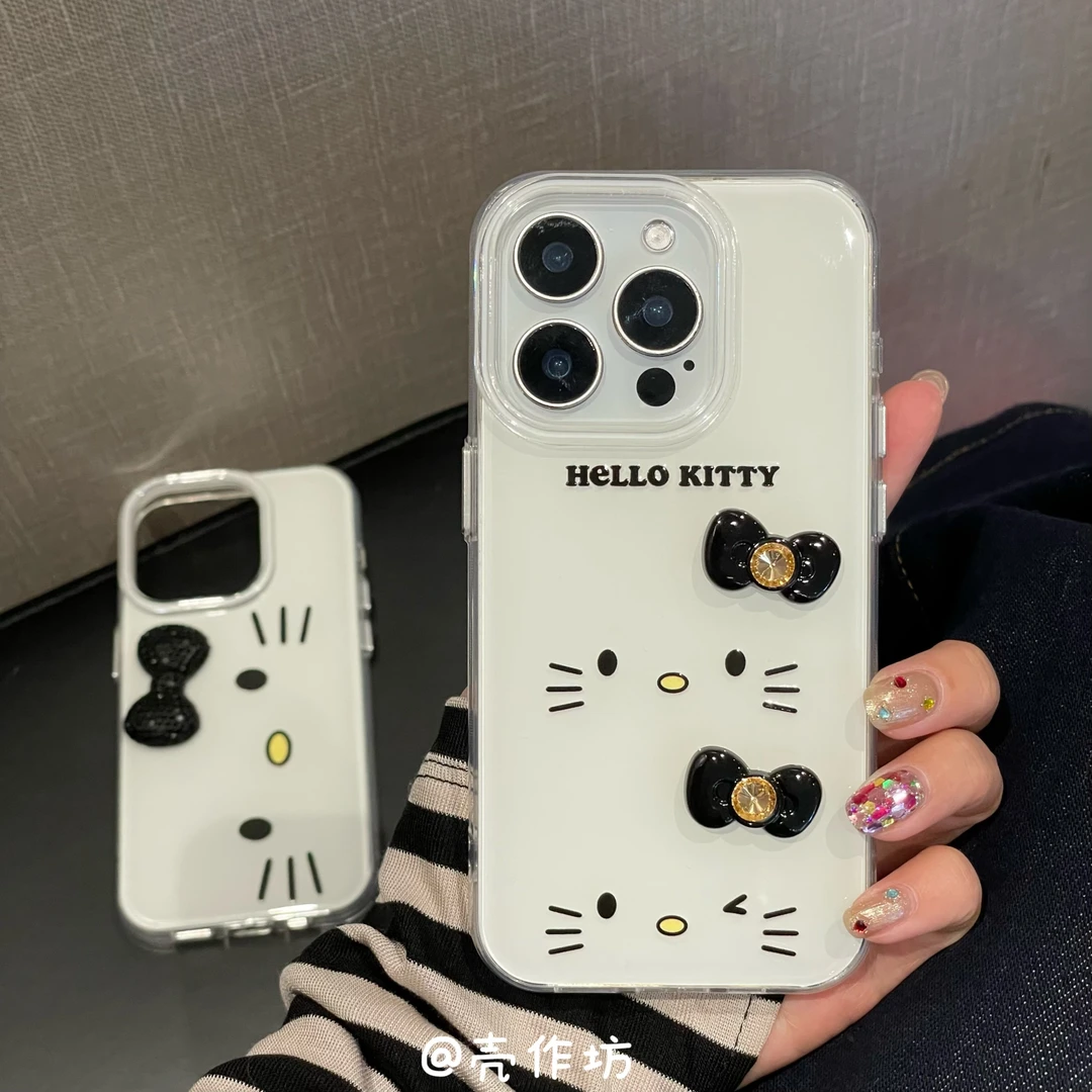 立体蝴蝶结kt猫咪表情手机壳适用苹果iPhone16Pro/15/14/13防摔