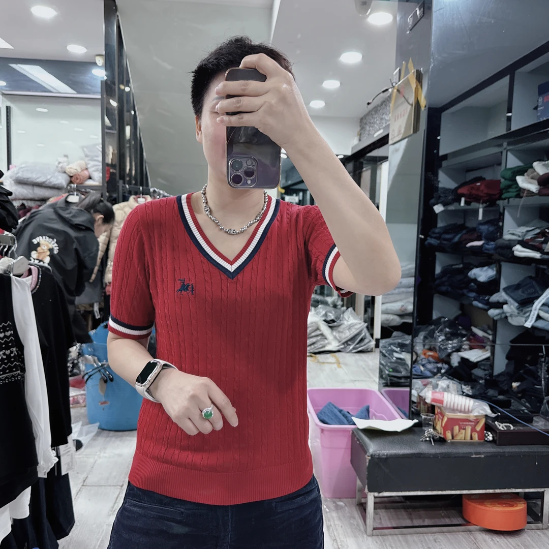 南韩正版高级3色V领经典针织上衣19318品