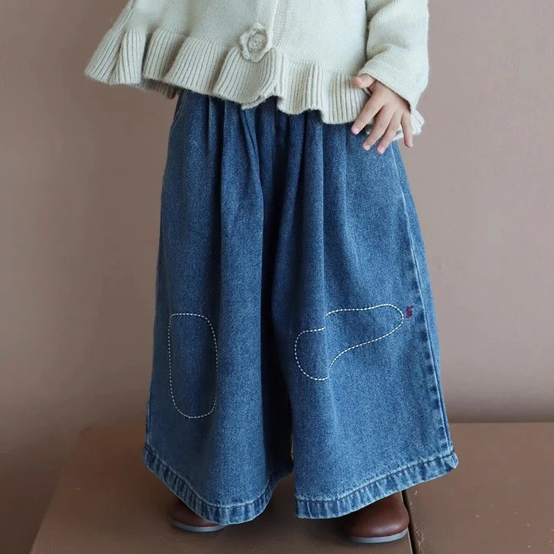 辰baby女童2025春装新款韩版阔腿牛仔裤宝宝洋气儿童长裤宽松休闲
