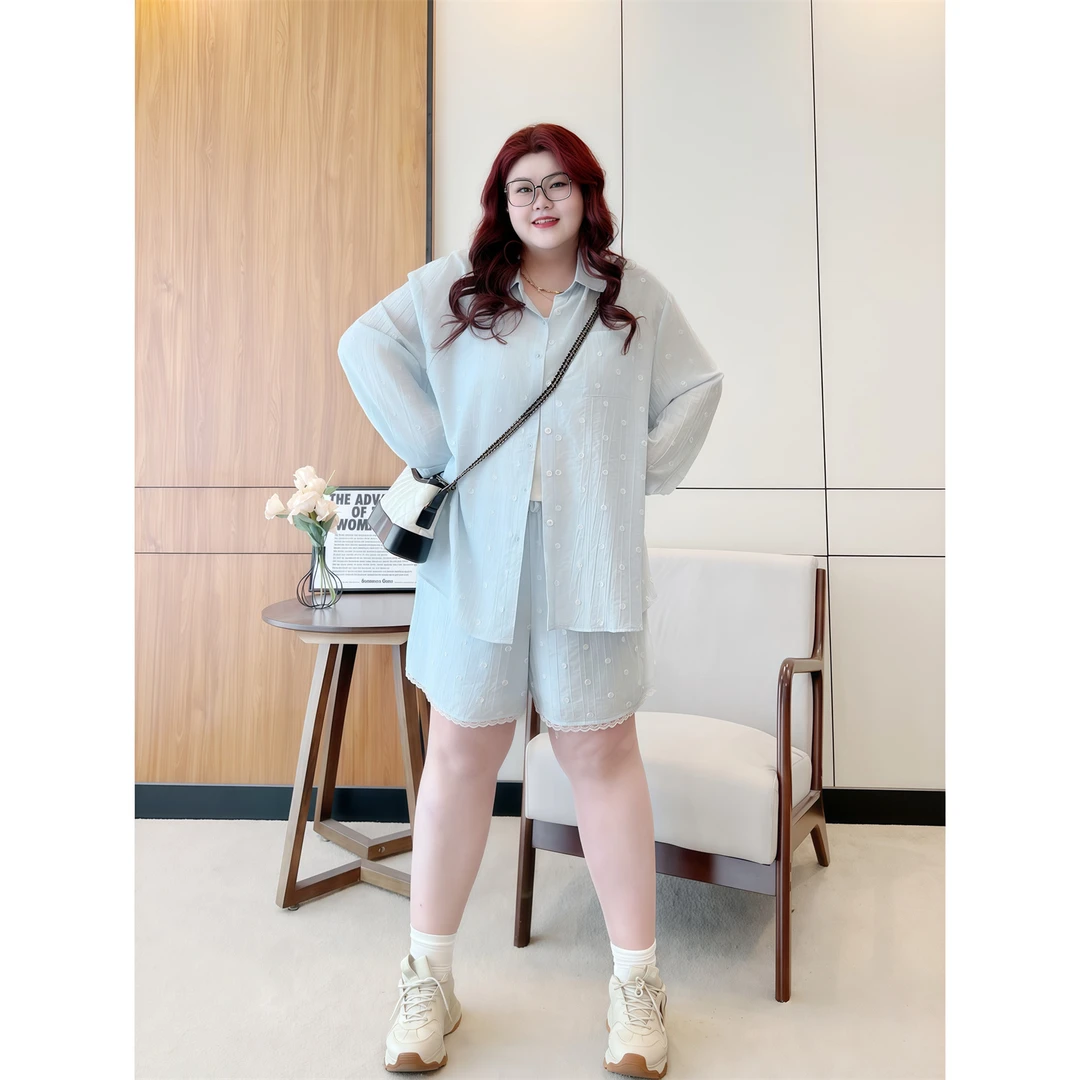 断码捡漏~赫拉小姐 / 韩版设计感防晒衬衫+阔腿短裤套装14759花契