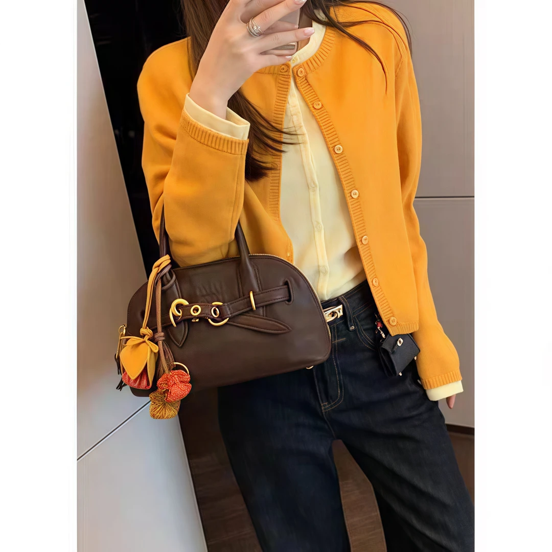 2025新款撞色南瓜橘毛衣女春秋新款假两件针织开衫韩版上衣ins潮