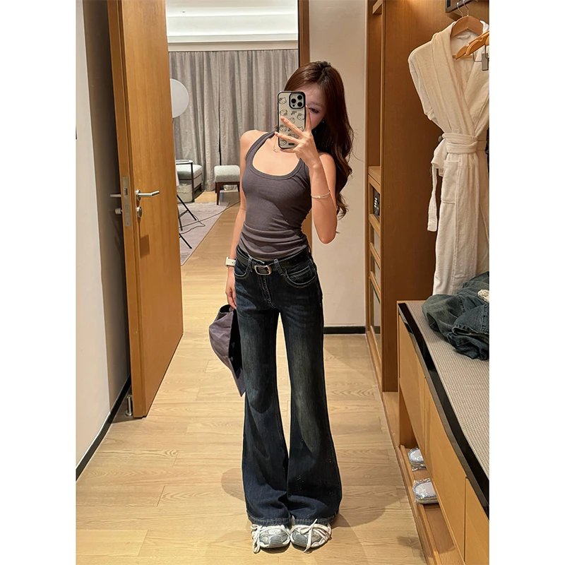低腰不贴腿弹力微喇牛仔裤女2025秋季新款高腰修身显瘦百搭拖地裤