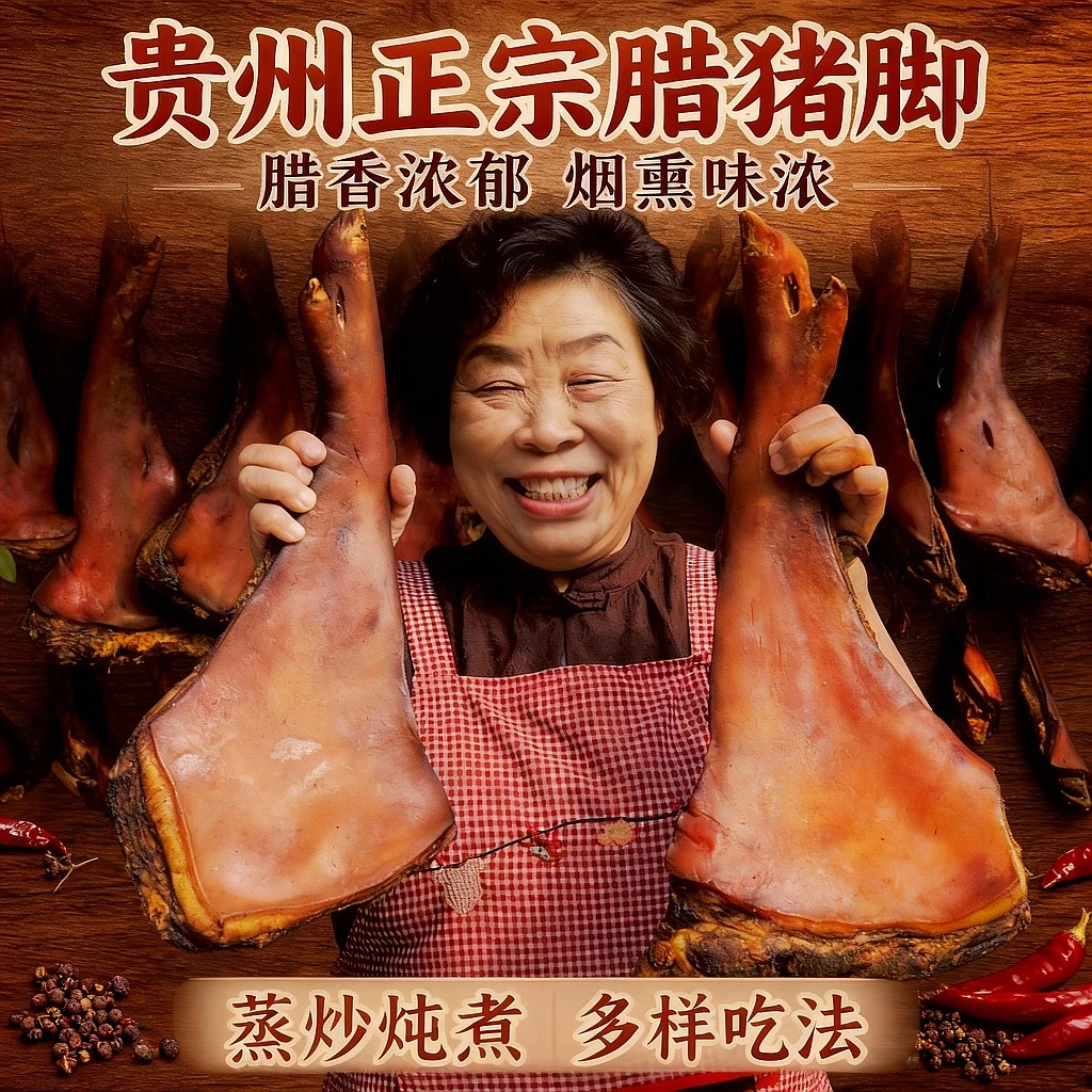 壹叁黔味贵州正宗柴火烟熏腊猪脚猪蹄子腊肉切好真空包装3斤装
