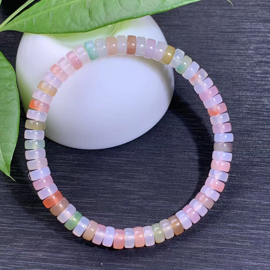 【金钰尚品】天然盐源玛瑙彩虹精工直切药片手串6mm仙女粉夏日少女