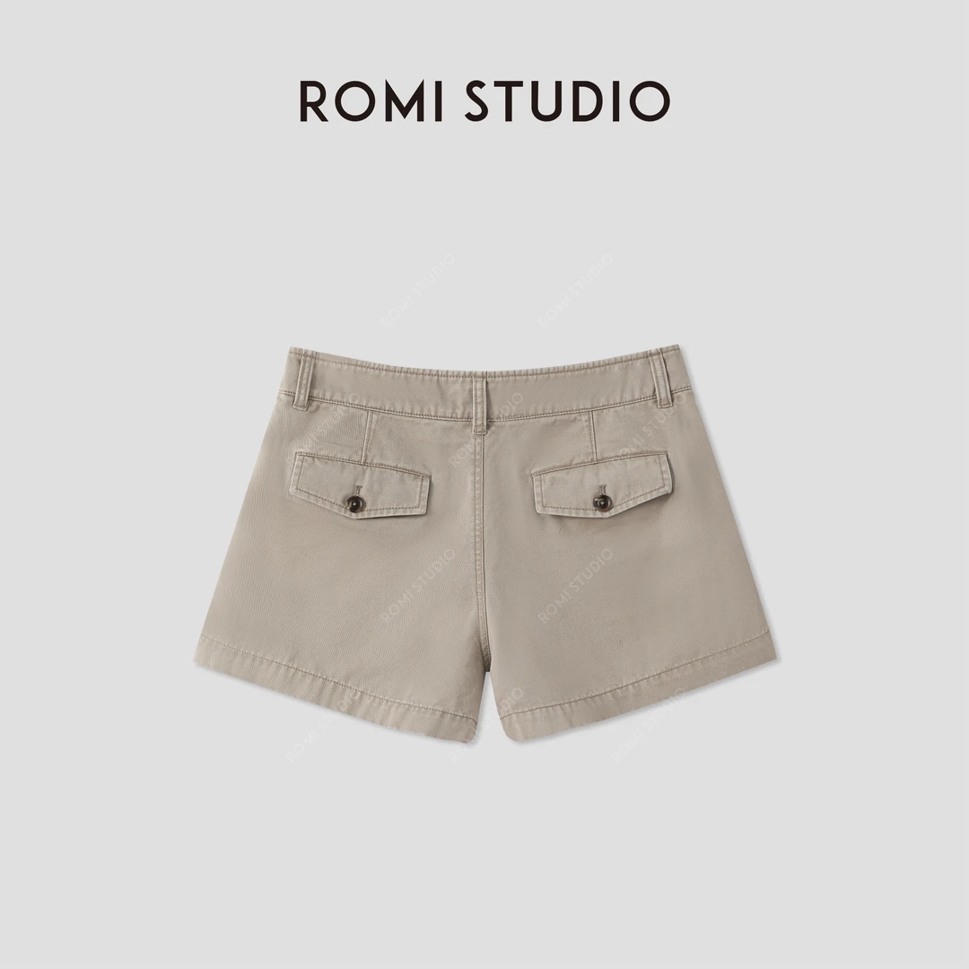 ROMI STUDIO“美式复古”舒适纯棉做旧洗水斜纹休闲短裤 RWCSXY2692