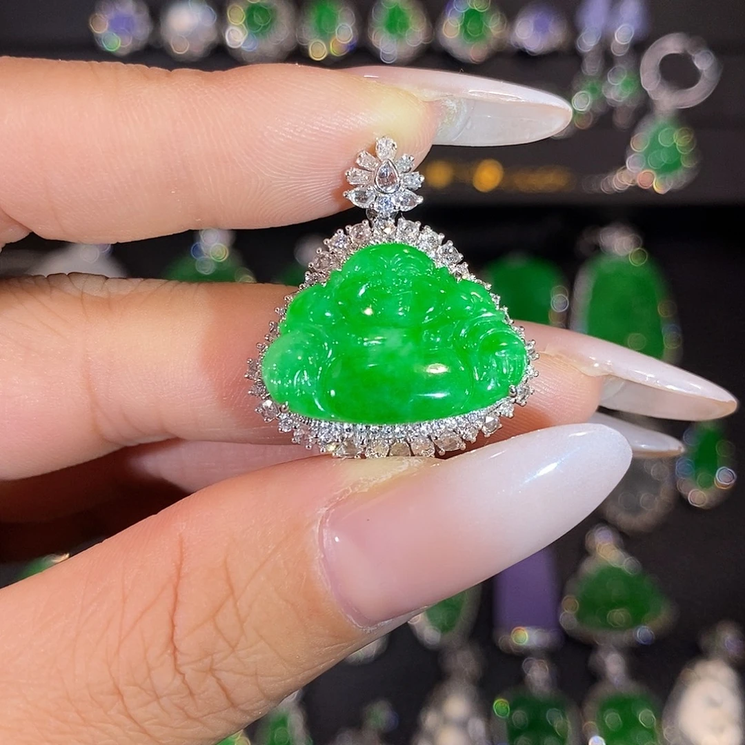 翡翠18K金镶嵌吊坠(不含链)佛公吊坠